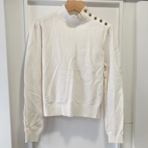 Ann Taylor Ivory White Knit Sweater with Gold Shoulder Buttons Size Medium
